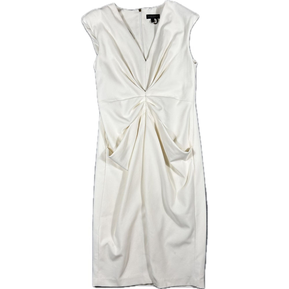 Donna Karan New York Cream V-Neck Twist Front Sheath Dress Ivory Size 12